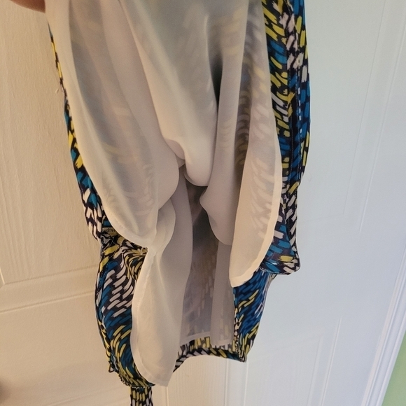 Hatley Blue Yellow Geomatric Print Mini Dress with Tie Lined Flutter Sleeve M - Picture 9 of 12